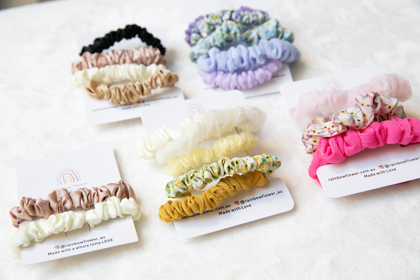 Scrunchie Sets, purple pink yellow beige black gold satin chiffon cotton linen silk girls Hair scrunchie elastic Hair ties, Hair accessories