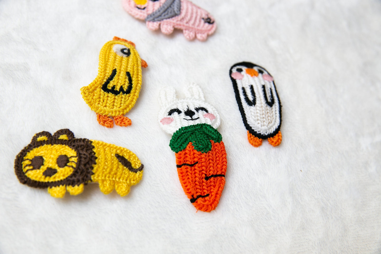 Crochet Animal Vegetable Hair barrette, Handmade Knitted Hair Clips, bunny rabbit carrot penguine lion chicken pink piggy hair accessories