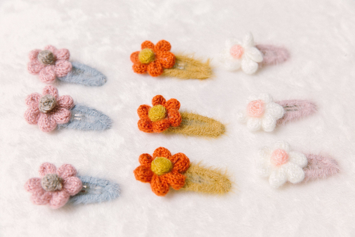 Handmade Crochet flower hair clip, toddler baby girl hair accessory, pink white beige red floral cute spring flower barrette