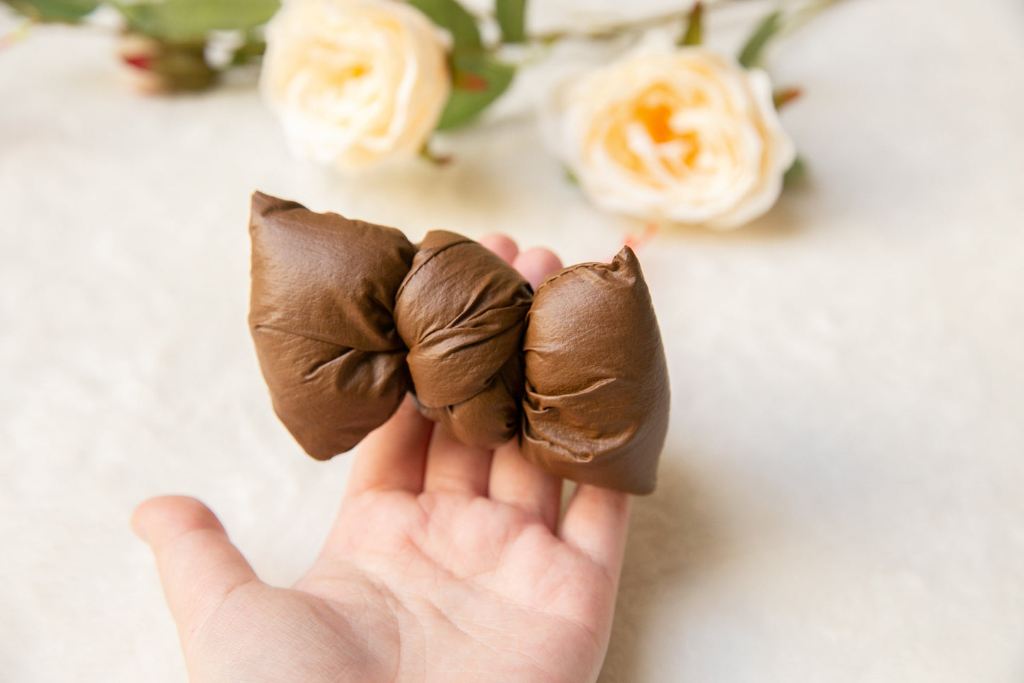 Puff Scrunchies, beige brown Hair Scrunchies with knot, gift for her, Elastic Hair Tie effortless chic parisian hair ties, scrunchie bow