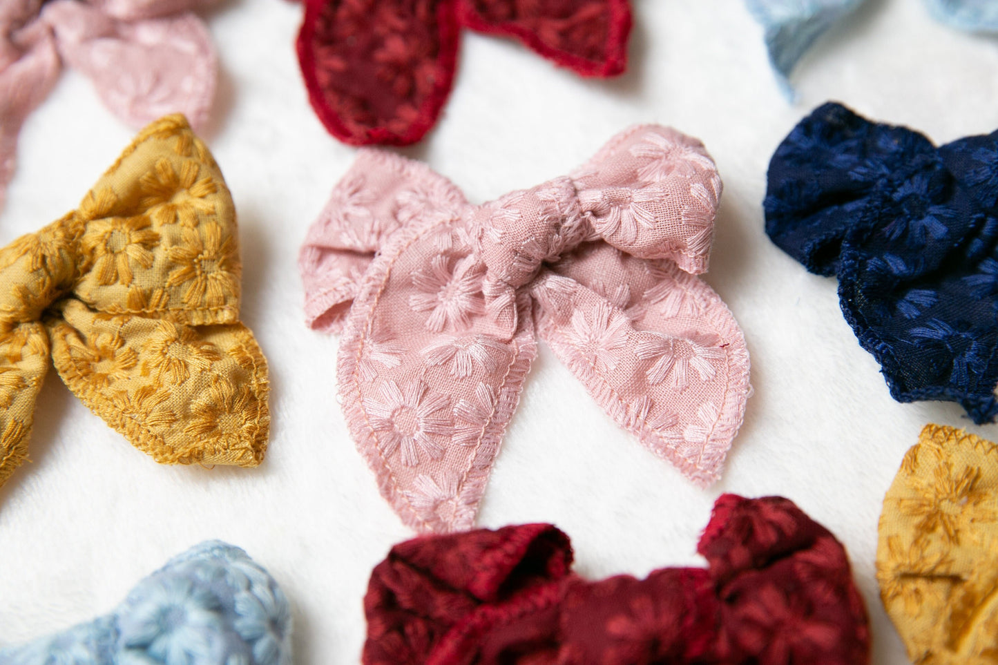 Embroidery floral Baby toddler bows boho collection embroided bow, school bow, high quality Embroidery flower pink navy ribbon bow hair clip