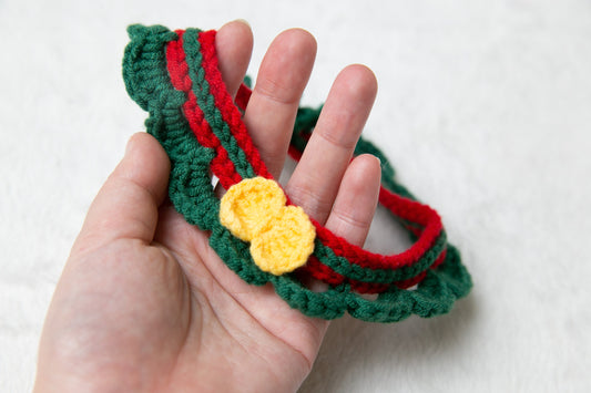 Christmas cat collar, Adjustable red green yellow bow pet Crochet cat dog collar, dog Cat Accessories, cat decor cat ornament cat lover gift