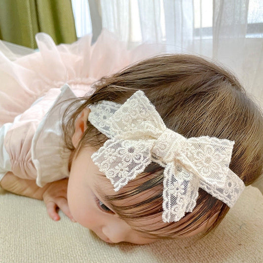 Lace Baby headband hair clip sets, toddler flower girl headband, baby flower crown, baby shower gift neutral colours beige headband lace