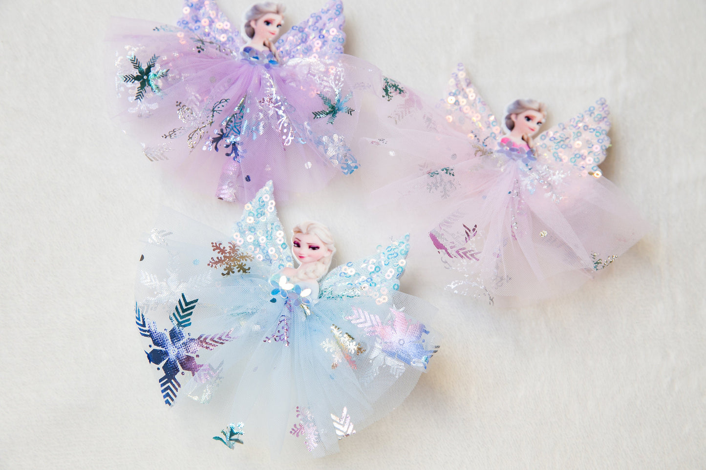 Toddler girl snowflake hair clip, princess queen blue pink purple frozen elsa hair bow clip, glitter Frozen party birthday party bag gift