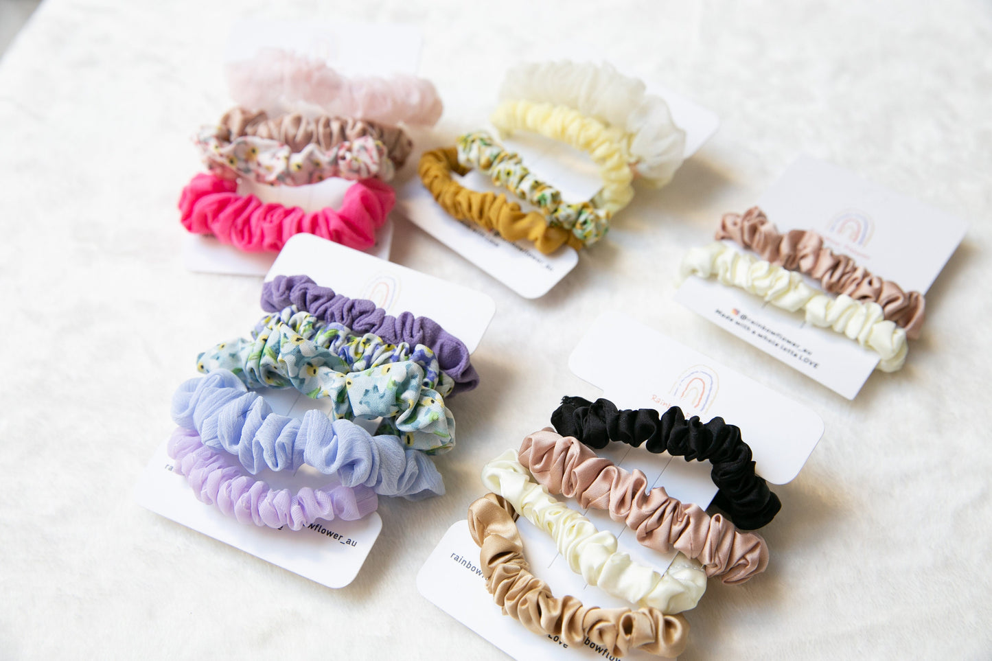 Scrunchie Sets, purple pink yellow beige black gold satin chiffon cotton linen silk girls Hair scrunchie elastic Hair ties, Hair accessories