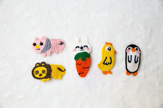 Crochet Animal Vegetable Hair barrette, Handmade Knitted Hair Clips, bunny rabbit carrot penguine lion chicken pink piggy hair accessories