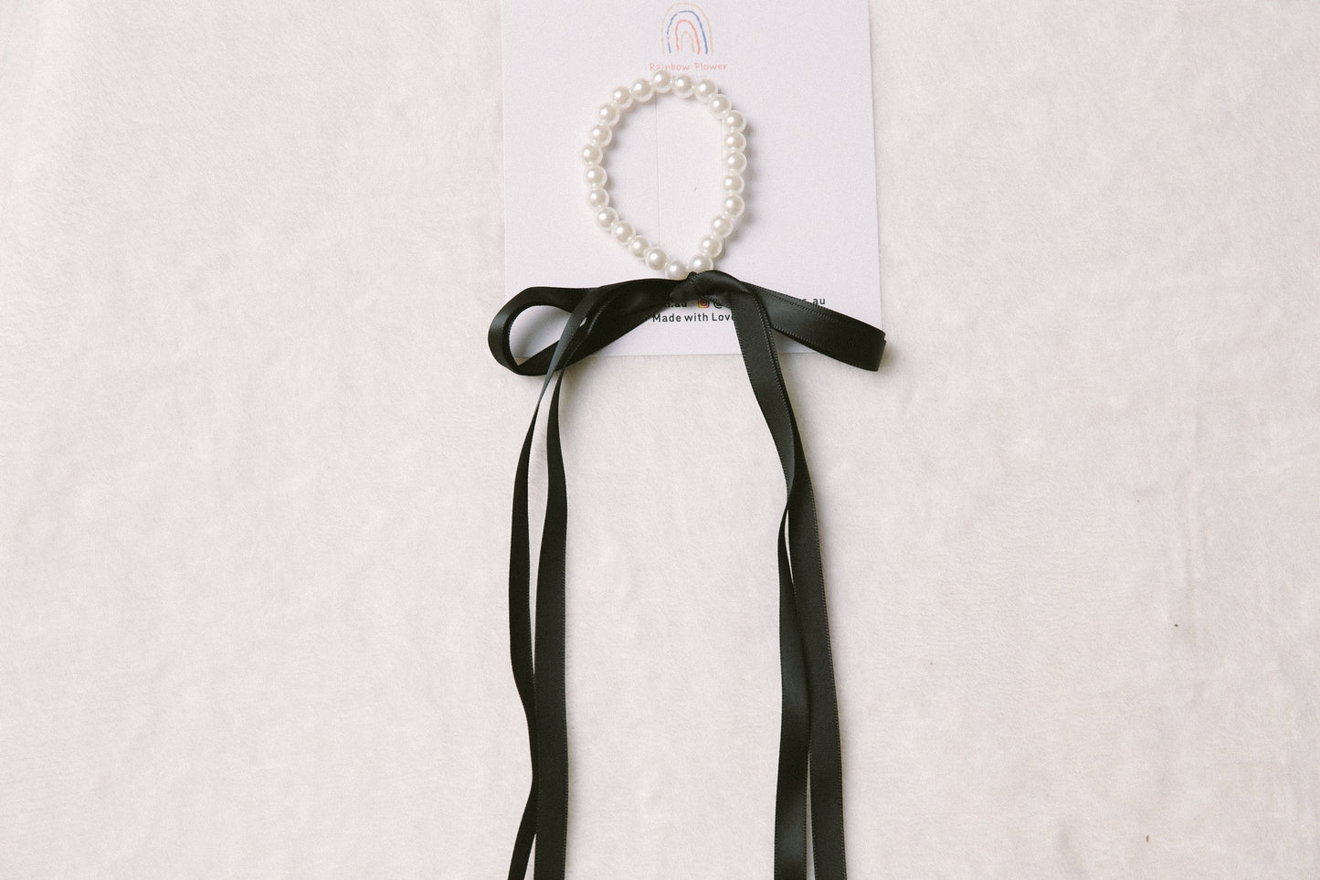 Elegant pearl black and white bow elastic hair ties, classic minimalist ribbon heart shape hair ties, not real pearl daily essential