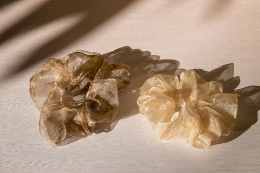 Oversize unique hair Scrunchie, amazing fabric Hair Accessories, Hair Ring Large big Chiffon Scrunchie Elastic Hair Ties earthy tone gold