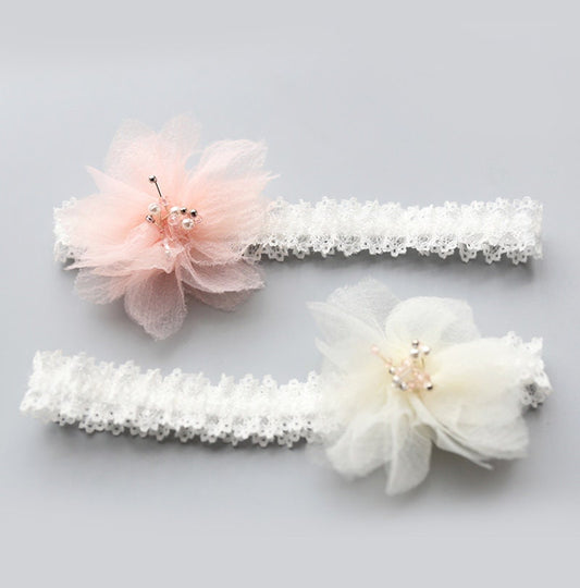 2 colors floral lace baby headband, white pink infant toddler headband headwear, newborn flower headband photography props one size fits all