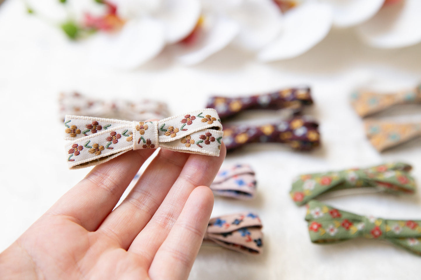 Baby Toddler hair Clip sets, Infant Girl Fringe Clips, Cute pink red earthy tone floral alligator clips set, baby bow clip Pigtail hair bow