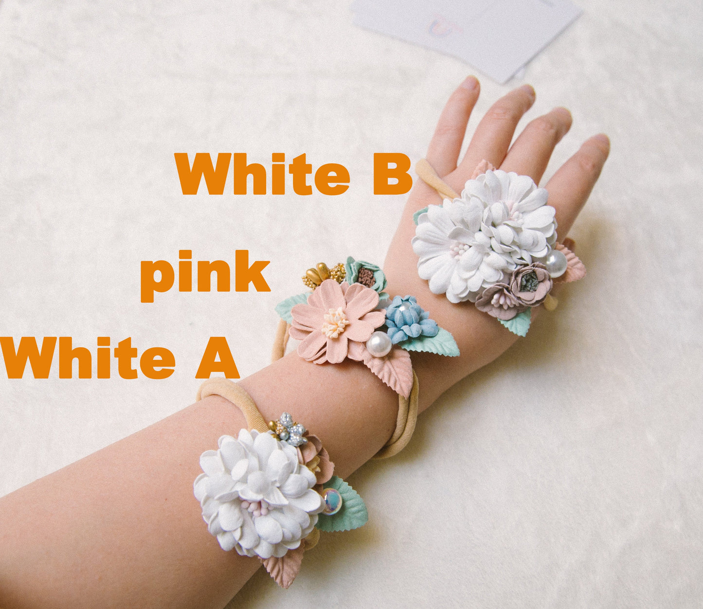 Floral Baby toddler flower headband, flower girl headband, baby flower crown, baby shower gift neutral colours pink white headband gift