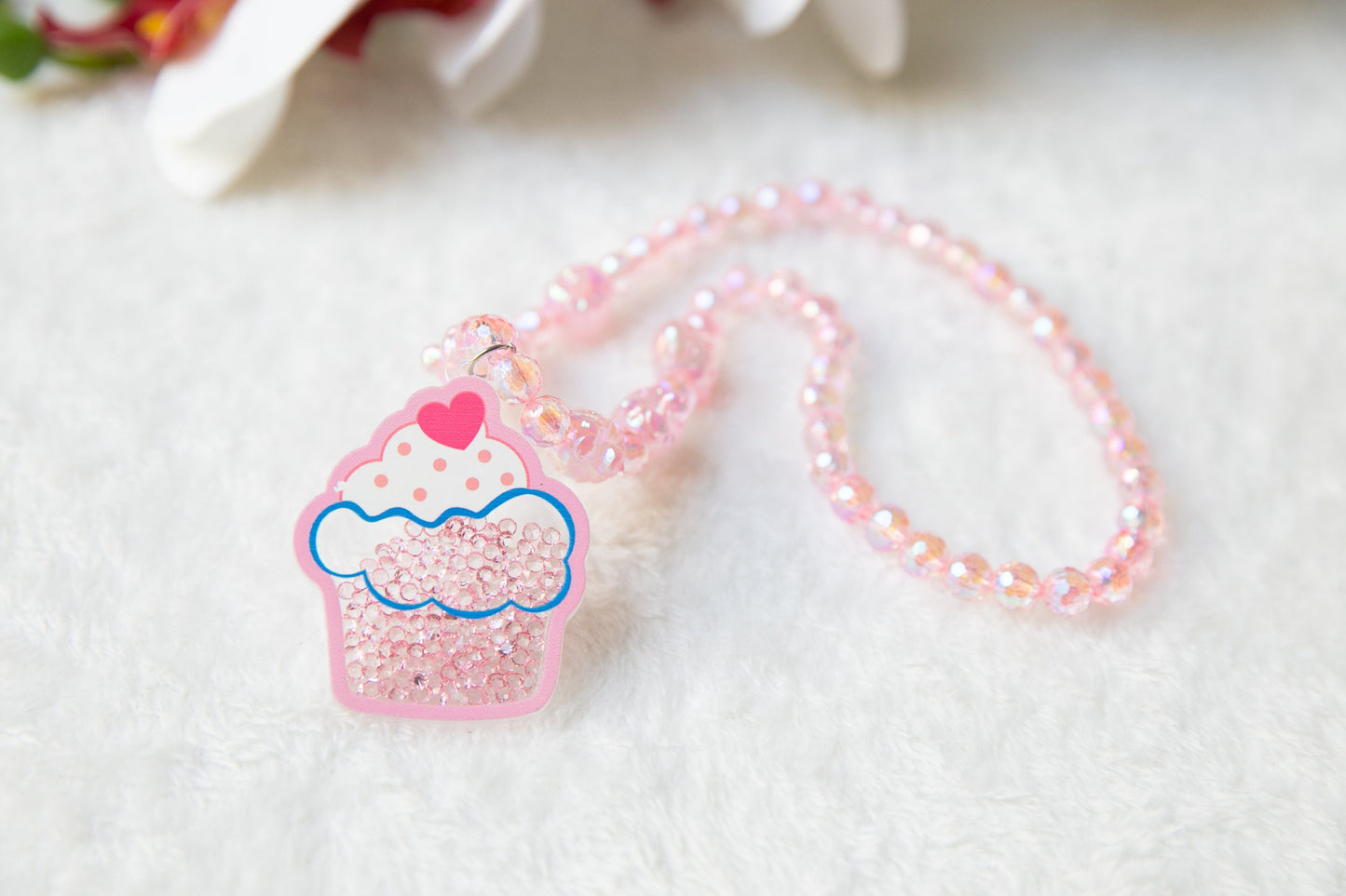 Pink Ice cream girl Necklace and bracelet set, Girls birthday Gift accessory, toddler kids toy jewellery with strawberry pendant girls charm