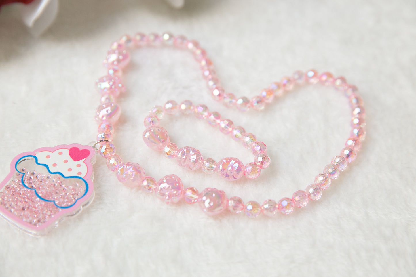 Pink Ice cream girl Necklace and bracelet set, Girls birthday Gift accessory, toddler kids toy jewellery with strawberry pendant girls charm