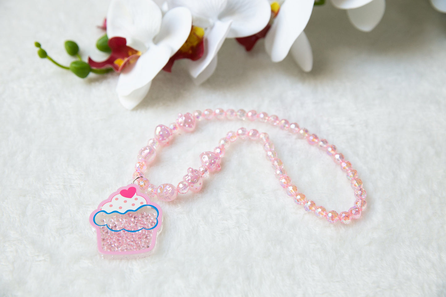 Pink Ice cream girl Necklace and bracelet set, Girls birthday Gift accessory, toddler kids toy jewellery with strawberry pendant girls charm