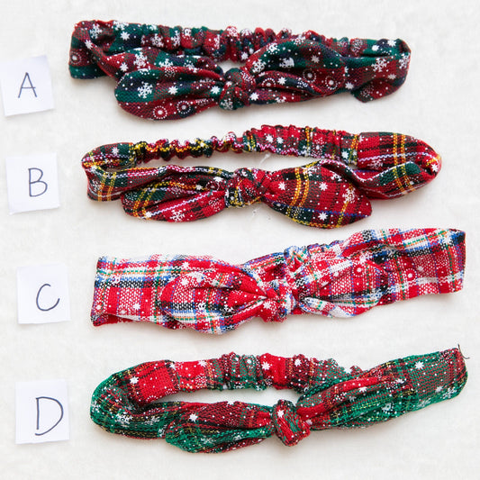 Women Christmas Headbands, red green Soft and Stretchy Adult Turban Headband, Santa snowflake red green plaid Women girl Hair Accessory