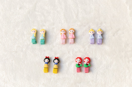 Baby Toddler alligator Clip sets, Infant Girl Fringe Clips, Cute Elsa Rapunzel Snow White Mermaid Anna hair clips set,  Pigtail hair clip