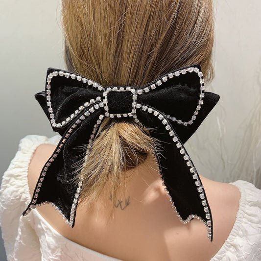 Oversize Velvet Bow with crystal diamonds Hair Clip for Women Teen Girls, French Barrettes Black red Hair Bows Large Bowknot Hair Clip