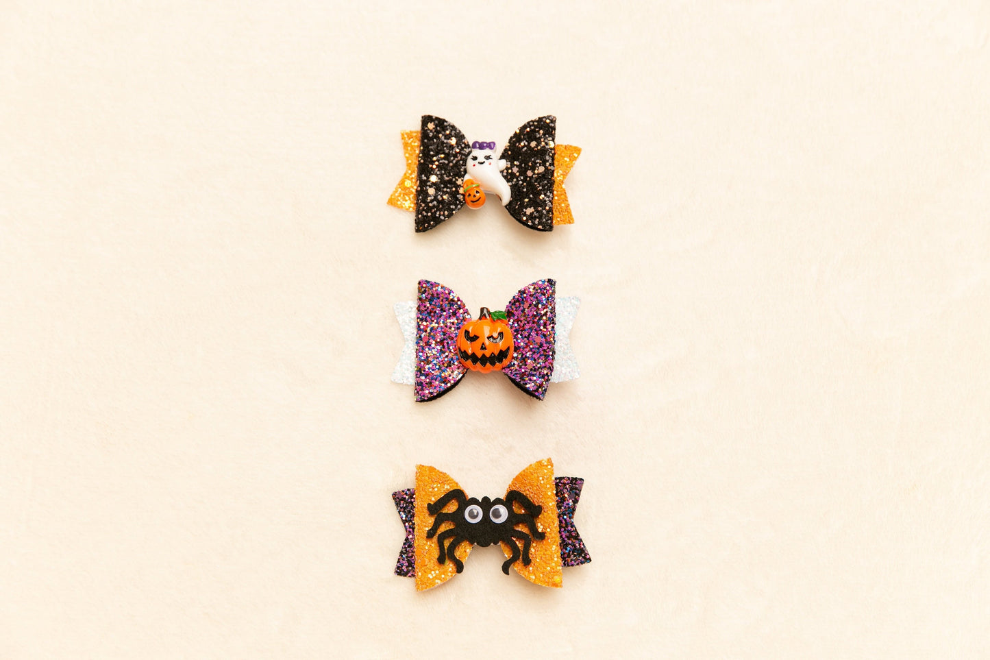 2024 Halloween hair clips for baby toddler girl kids, pumpkin spider ghost glitter yellow black bow hair clip halloween party accessory