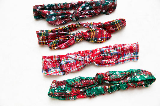 Handmade Christmas women Headbands, 2023 christmas teen girl Turban Headband, Santa snowflake red green plaid Women girl Hair Accessory