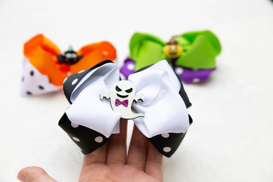 2024 Halloween bow hair clip for baby girl toddler kids, big oversize spooky pumpkin spider cute ghost hair bow clips trick or treat event