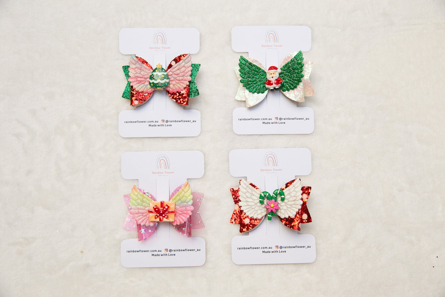 2024 Christmas bow hair clips for baby toddler girl kids, Christmas tree Santa Candy cane gift glitter red green bow hair party accessory