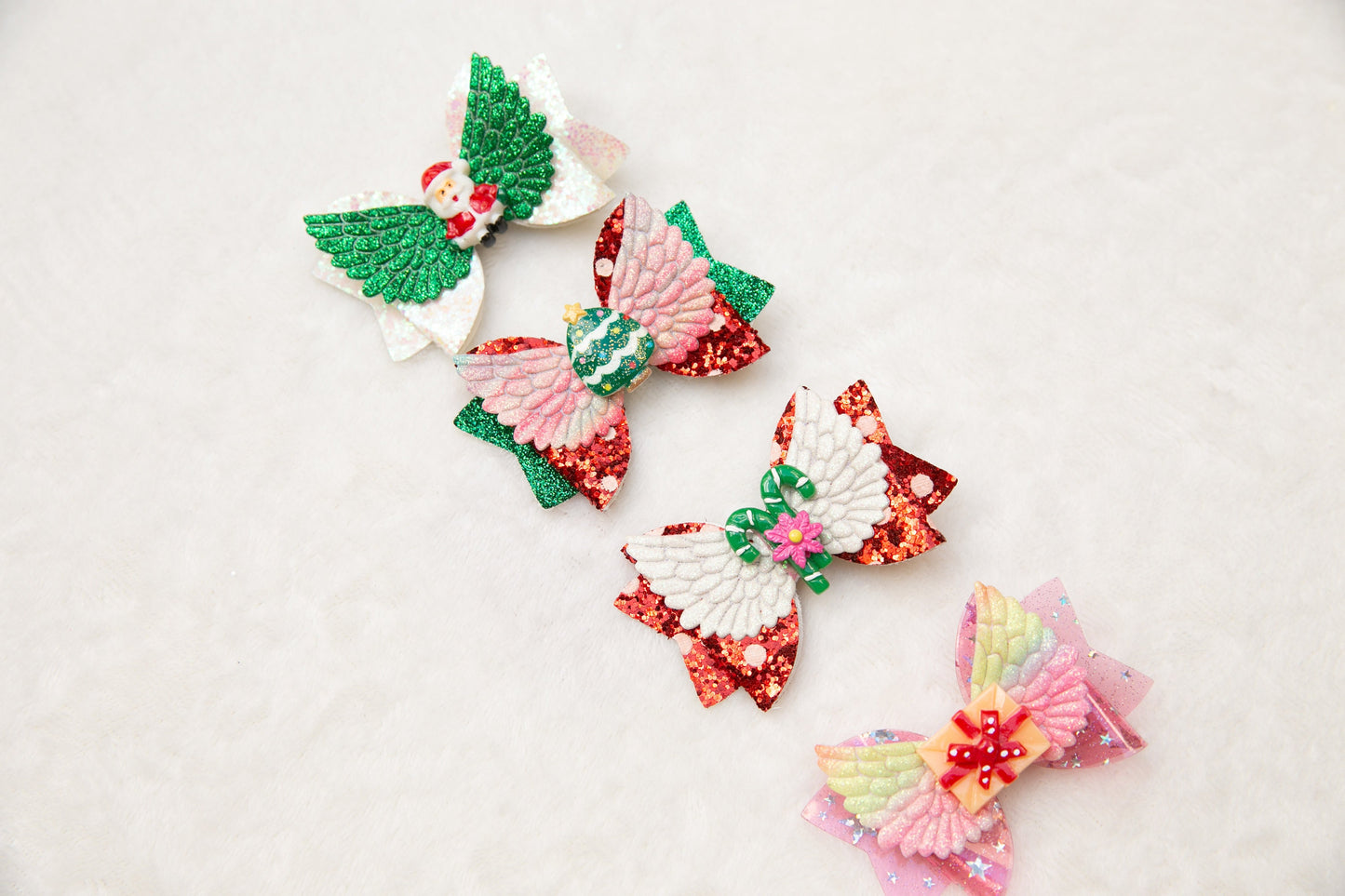 2024 Christmas bow hair clips for baby toddler girl kids, Christmas tree Santa Candy cane gift glitter red green bow hair party accessory