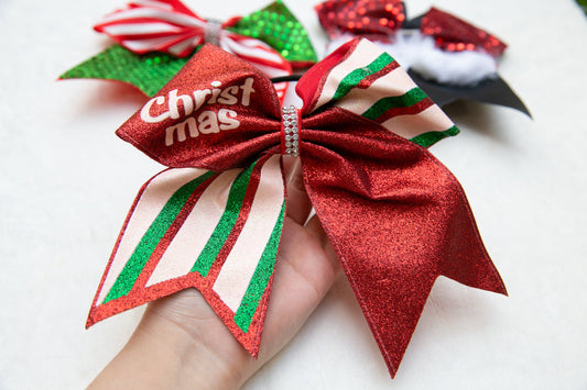 Christmas hair ties, GIANT 20cm bow for toddler girl kids, Christmas party oversize Santa red grenn glitter big bow elastic hair tie gift