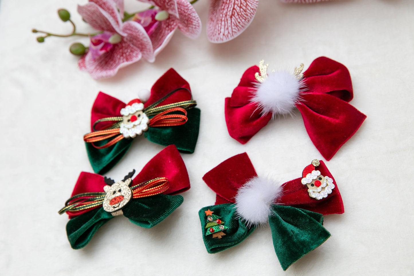 2023 Handmade Christmas bow hair clip for baby girl toddler kids hair accessories gift, big large clip Velvet hair bow tie Christmas gift