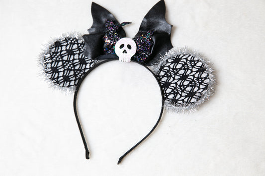 Spooky Skull Oversized Women teen girls Halloween headband Headpiece, cute Mickey mouse ears, hair loop halloween party Costume accessory