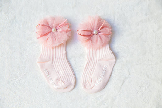 0-3 years old Baby Toddler Girl Socks, lace ribbon Cotton Socks, flower pearl pink socks, Princess girl Socks birthday christening christmas