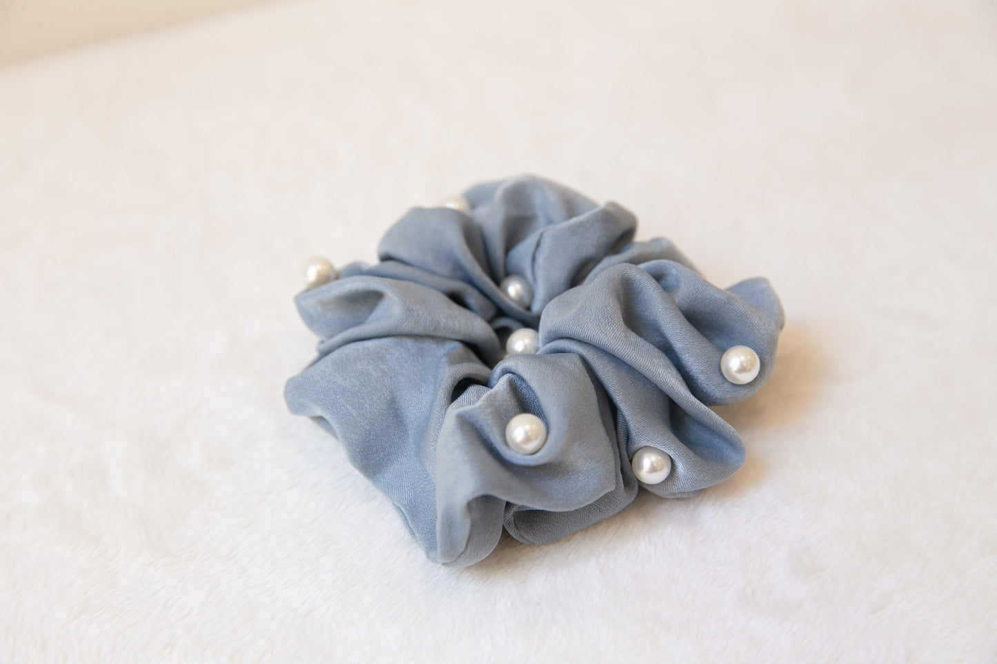 Soft Satin Pearl Scrunchie Set, Holiday vibe women girl teen Hair Accessories, elastic hair tie, parisian style effortless chic Scrunchie