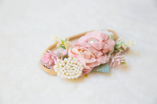 Exquisite Floral Baby toddler flower headband, flower girl headband, luxury flower crown, baby shower gift neutral colours pink headband