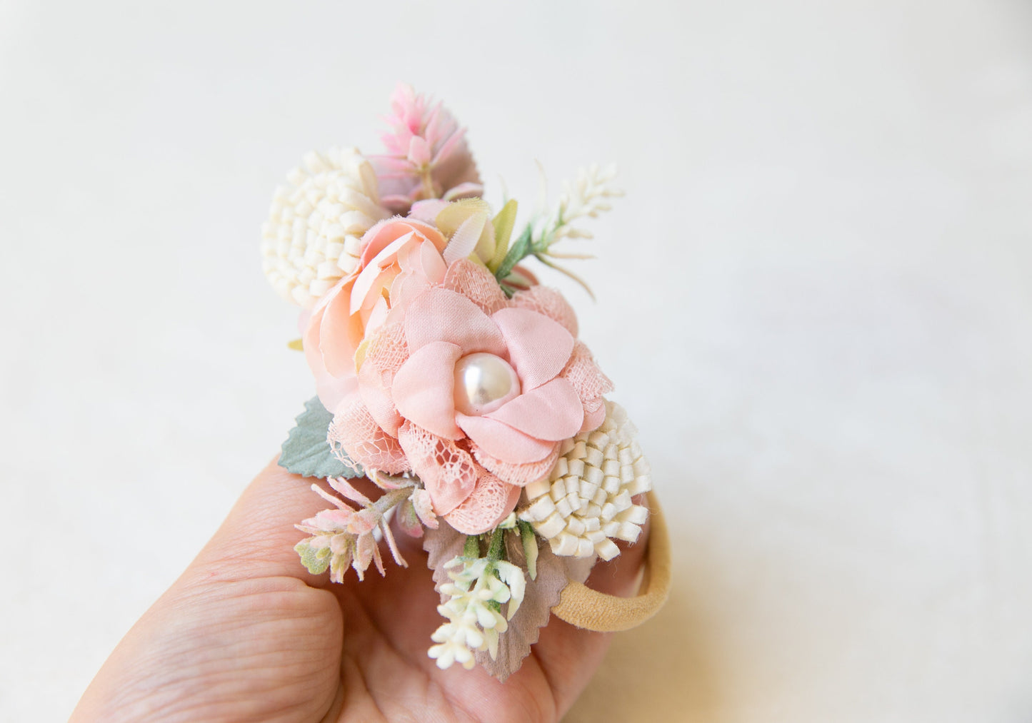 Exquisite Floral Baby toddler flower headband, flower girl headband, luxury flower crown, baby shower gift neutral colours pink headband