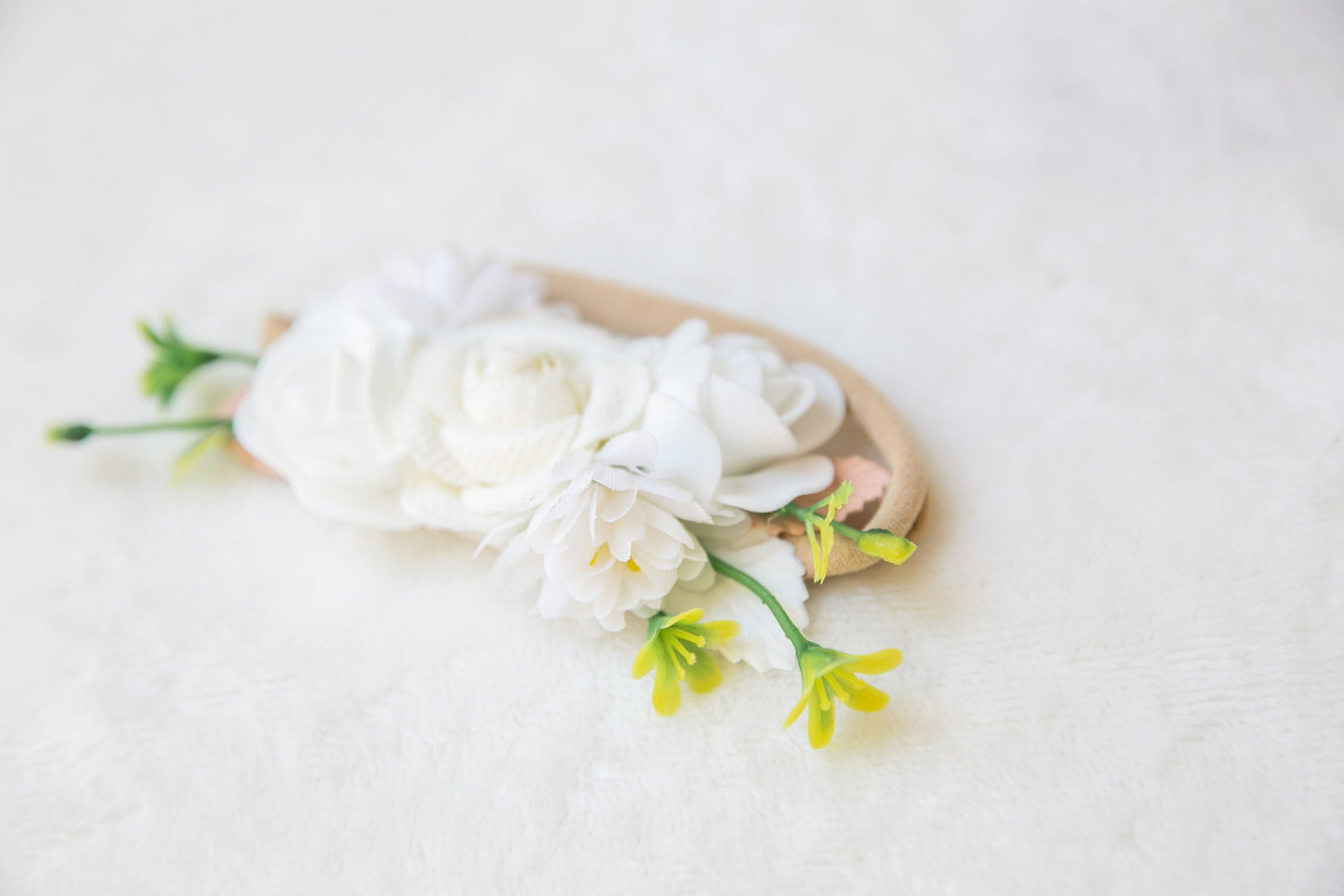 Exquisite White Baby toddler floral headband, beige flower girl headband, luxury flower crown, baby shower gift neutral colours headband