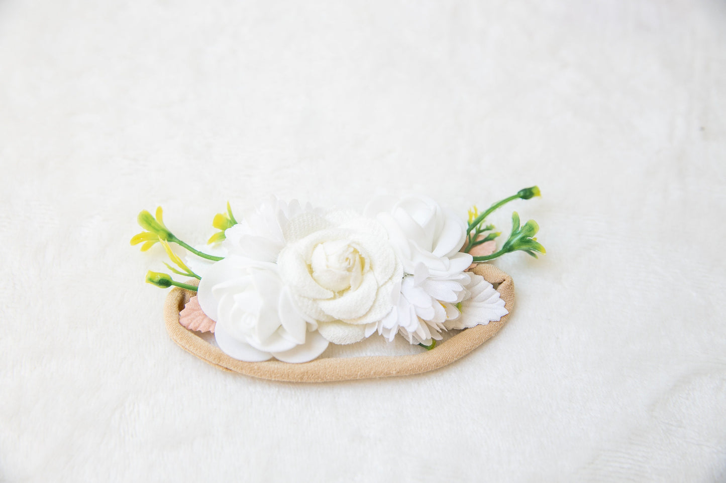 Exquisite White Baby toddler floral headband, beige flower girl headband, luxury flower crown, baby shower gift neutral colours headband