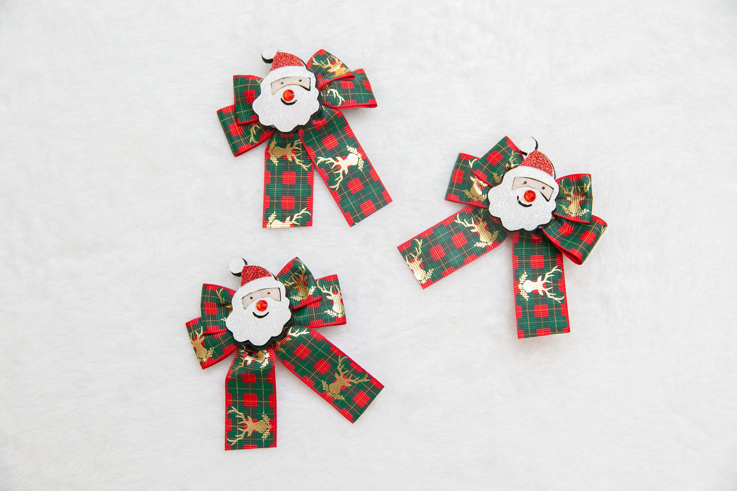 2024 Big Christmas hair clips for baby toddler girl,  Santa reindeer ribbon bow gift red green oversize bow hair clip party accessory