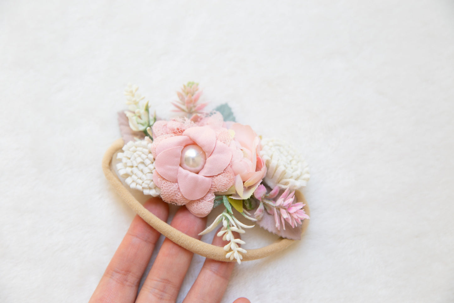 Exquisite Floral Baby toddler flower headband, flower girl headband, luxury flower crown, baby shower gift neutral colours pink headband