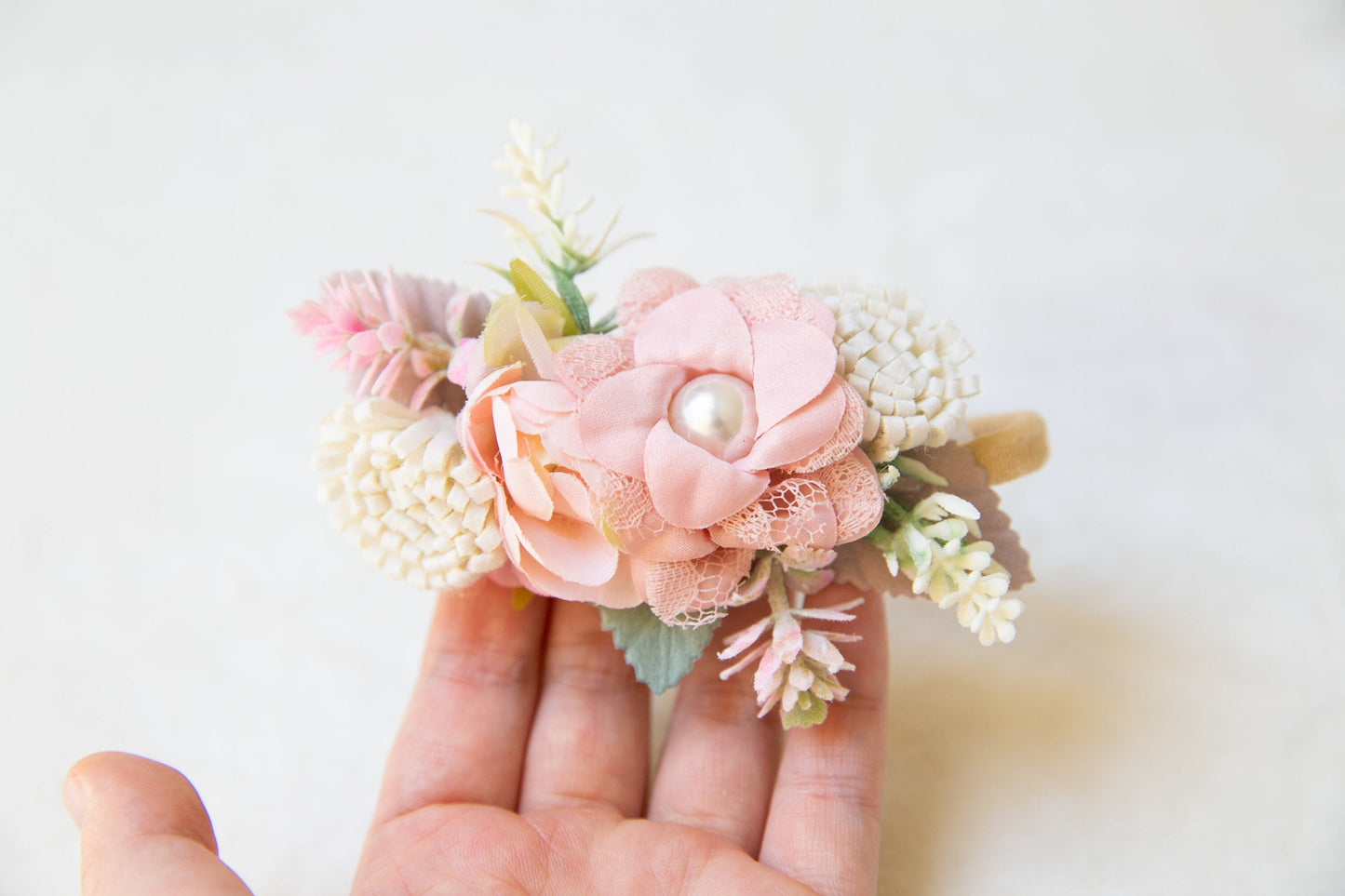 Exquisite Floral Baby toddler flower headband, flower girl headband, luxury flower crown, baby shower gift neutral colours pink headband