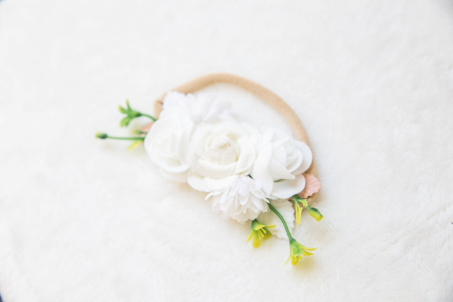 Exquisite White Baby toddler floral headband, beige flower girl headband, luxury flower crown, baby shower gift neutral colours headband