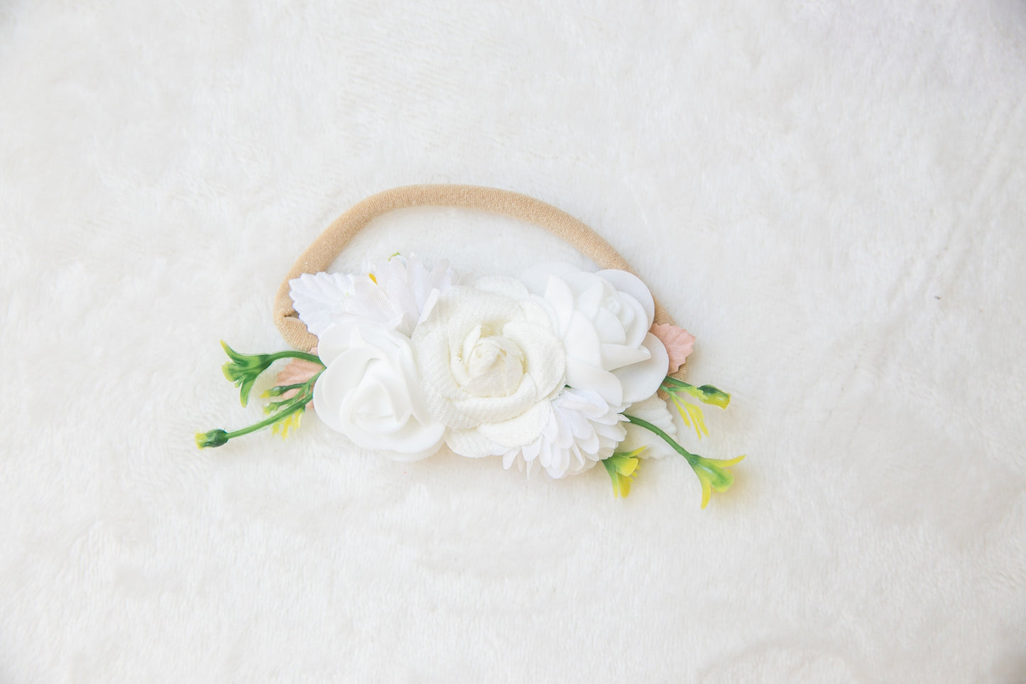 Exquisite White Baby toddler floral headband, beige flower girl headband, luxury flower crown, baby shower gift neutral colours headband