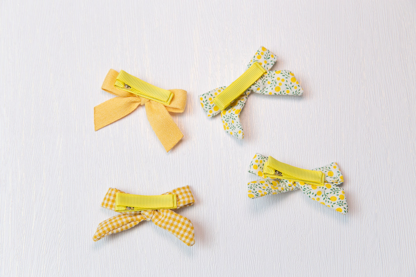 Yellow baby bow hair clip set, toddler girl student hair accessory,  hair accessory, lemon flower floral / plaid / plain linen bow hair clip