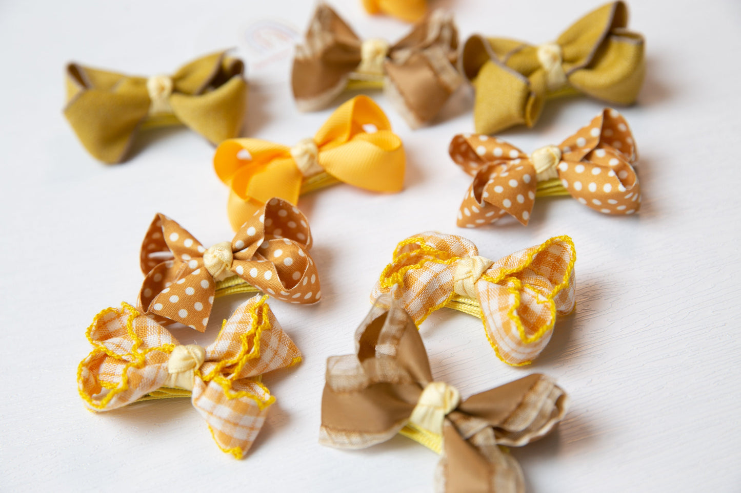 Yellow Baby Toddler hair Clip sets, Infant Girl alligator Fringe Clips, lemon earthy tones floral stripe baby ribbon bow clip Good quality