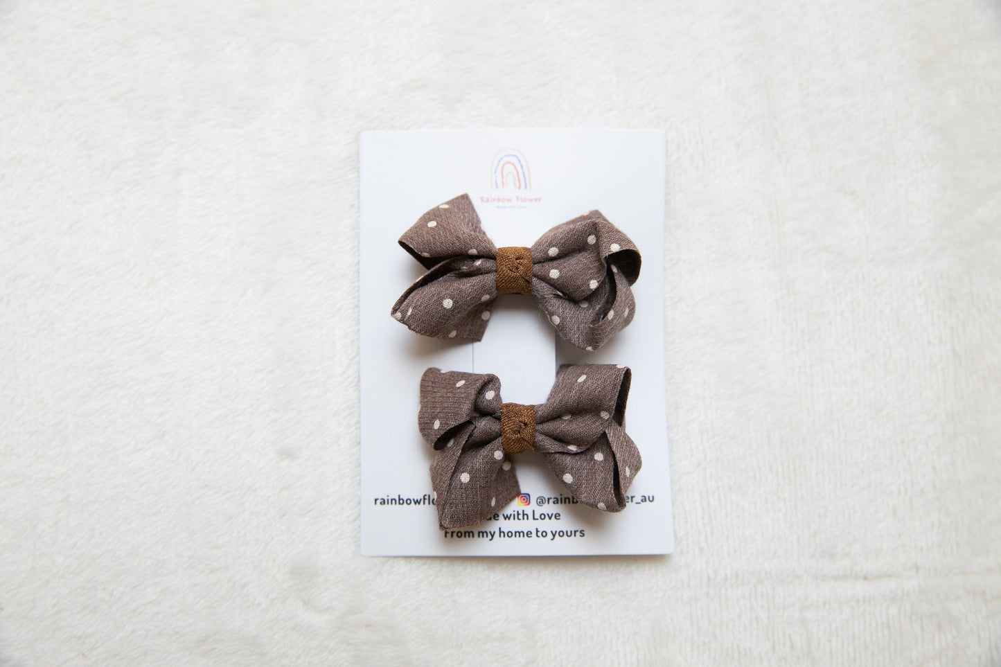 Earthy tones Baby Toddler girl bow hair Clip sets, Beautiful fabric Infant Fringe Clips, beige brown floral dots Pigtail hair bow party gift