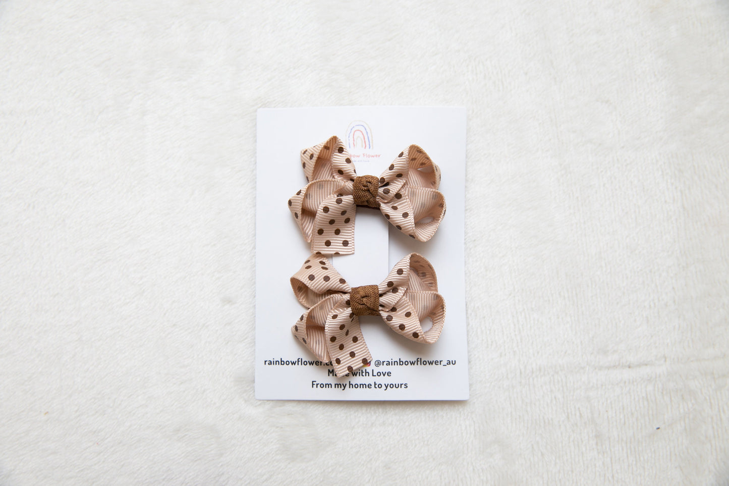 Earthy tones Baby Toddler girl bow hair Clip sets, Beautiful fabric Infant Fringe Clips, beige brown floral dots Pigtail hair bow party gift