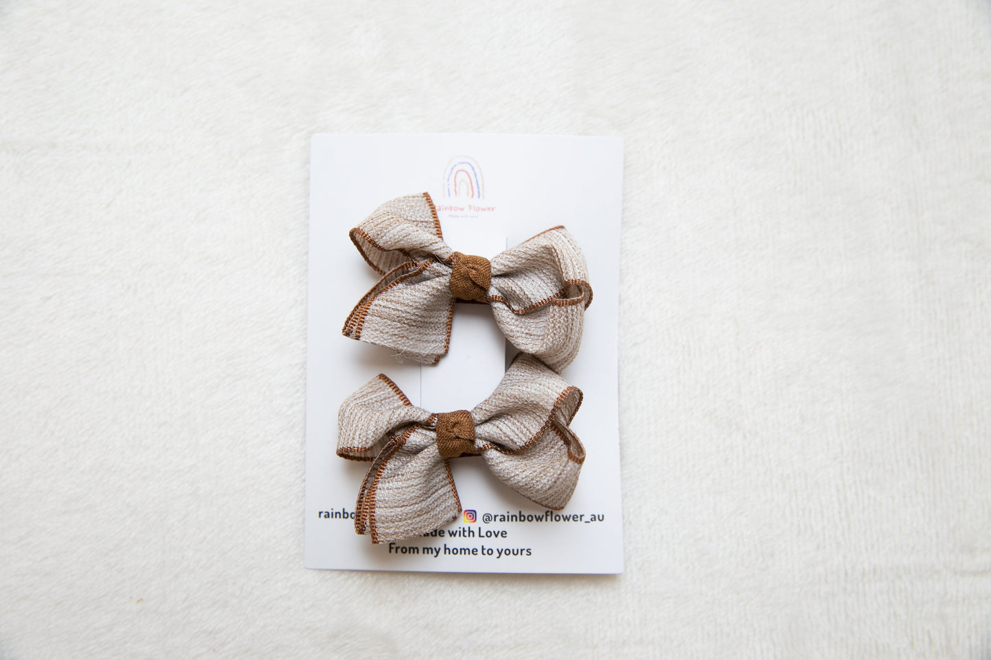 Earthy tones Baby Toddler girl bow hair Clip sets, Beautiful fabric Infant Fringe Clips, beige brown floral dots Pigtail hair bow party gift