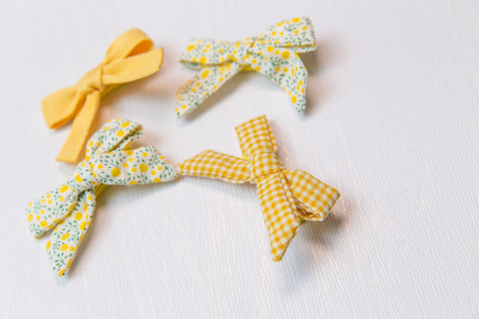 Yellow baby bow hair clip set, toddler girl student hair accessory,  hair accessory, lemon flower floral / plaid / plain linen bow hair clip