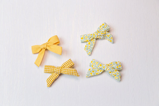 Yellow baby bow hair clip set, toddler girl student hair accessory,  hair accessory, lemon flower floral / plaid / plain linen bow hair clip