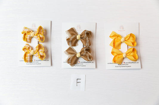 Yellow Baby Toddler hair Clip sets, Infant Girl alligator Fringe Clips, lemon earthy tones floral stripe baby ribbon bow clip Good quality