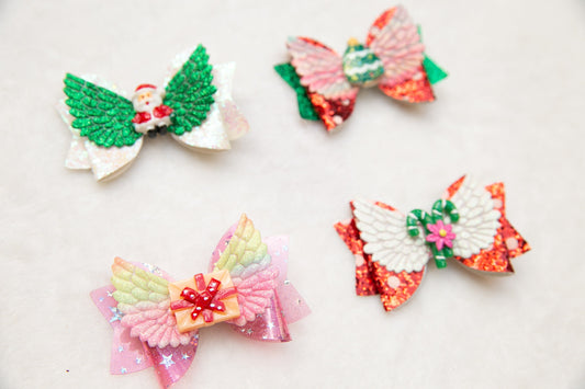 2024 Christmas bow hair clips for baby toddler girl kids, Christmas tree Santa Candy cane gift glitter red green bow hair party accessory