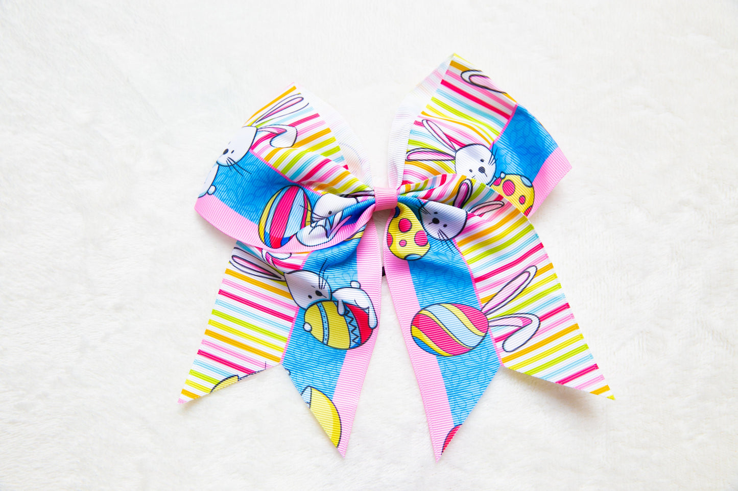 Easter BIG 17 cm Bow Hair Tie for Toddler Girl Teen Pink Blue Yellow Easter Egg Bunny Design Big ribbon Bow easter egg hunt hair accessory